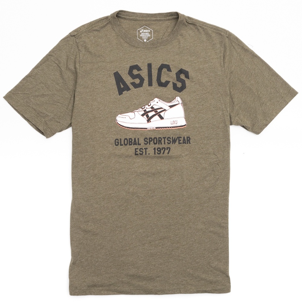 Mens Asics Green Sneaker Print Graphic Short Sleeve T-Shirt Size Large